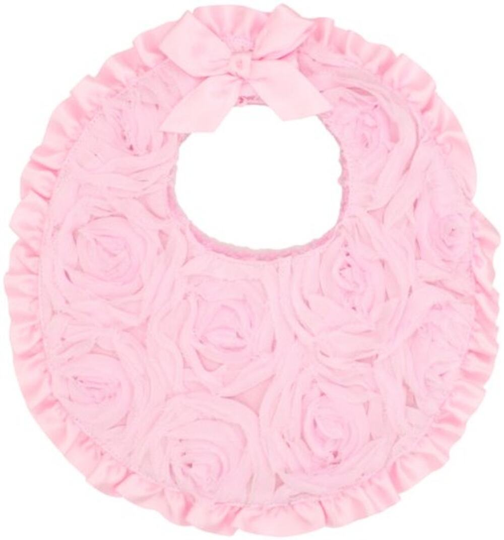 Mud Pie Pink Floral Textured 3D Flower Fleece Lined Baby Girls Bib